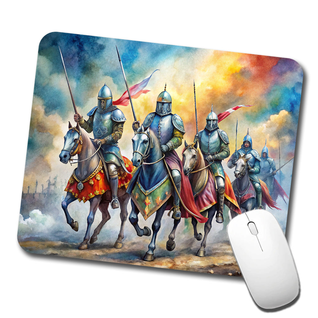 Fantasy Knights Riding To War Watercolor Low Profile Mouse Pad Mat
