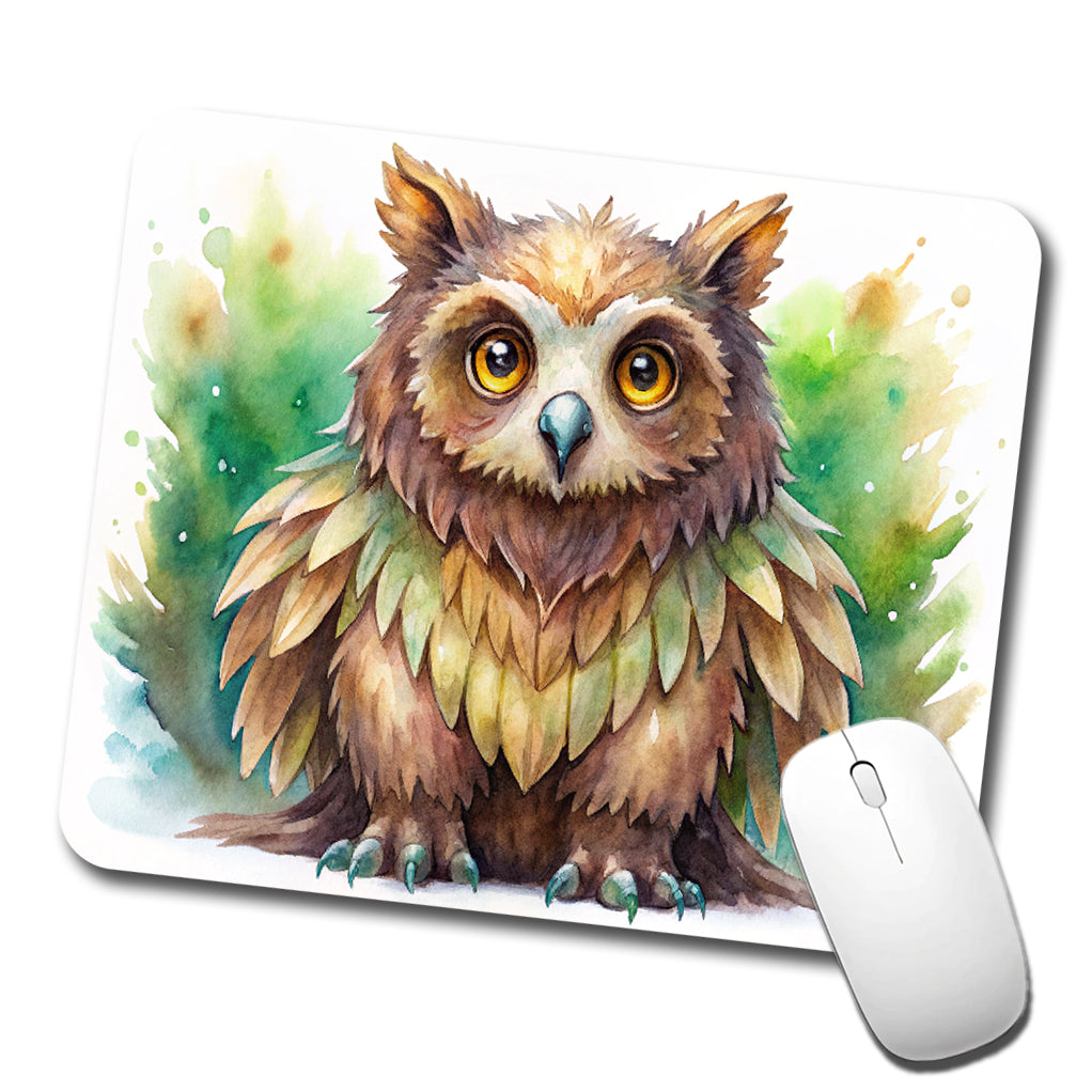 Fantasy Owl Bear Owlbear Green Background Watercolor Low Profile Mouse Pad Mat
