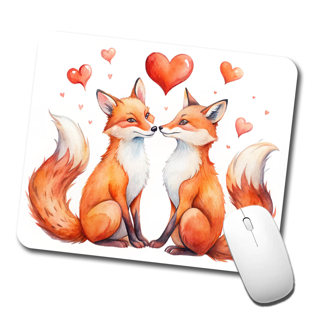 Foxes In Love With Hearts Valentine's Day Low Profile Mouse Pad Mat