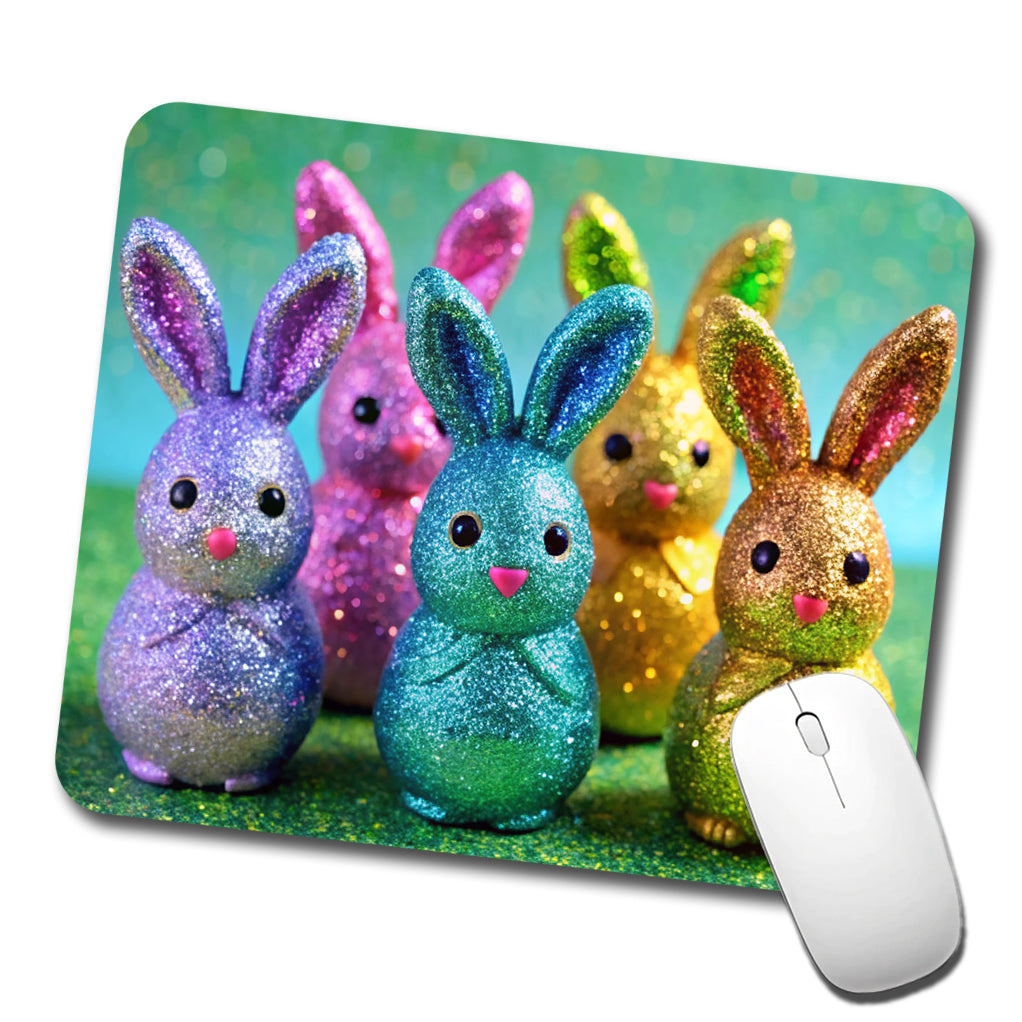 Glitter Easter Bunnies Rabbits Chocolate Low Profile Mouse Pad Mat