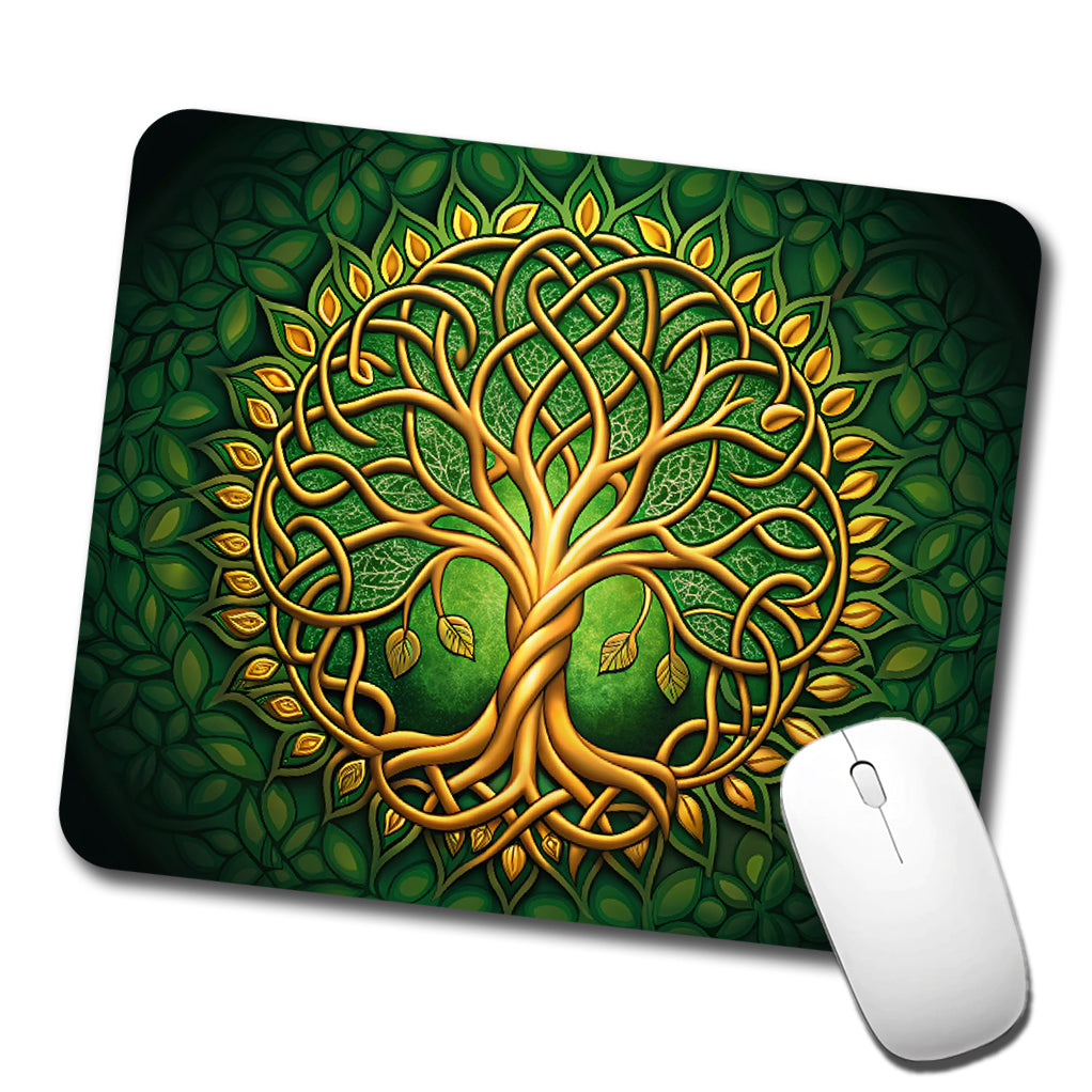 Irish Celtic Knot Tree Of Life Green And Golden Low Profile Mouse Pad Mat