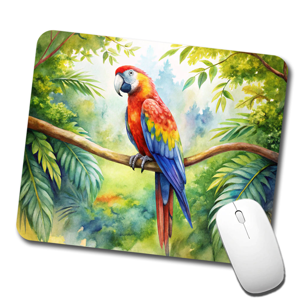 Macaw Parrot In Tree Bird Watercolor Low Profile Mouse Pad Mat