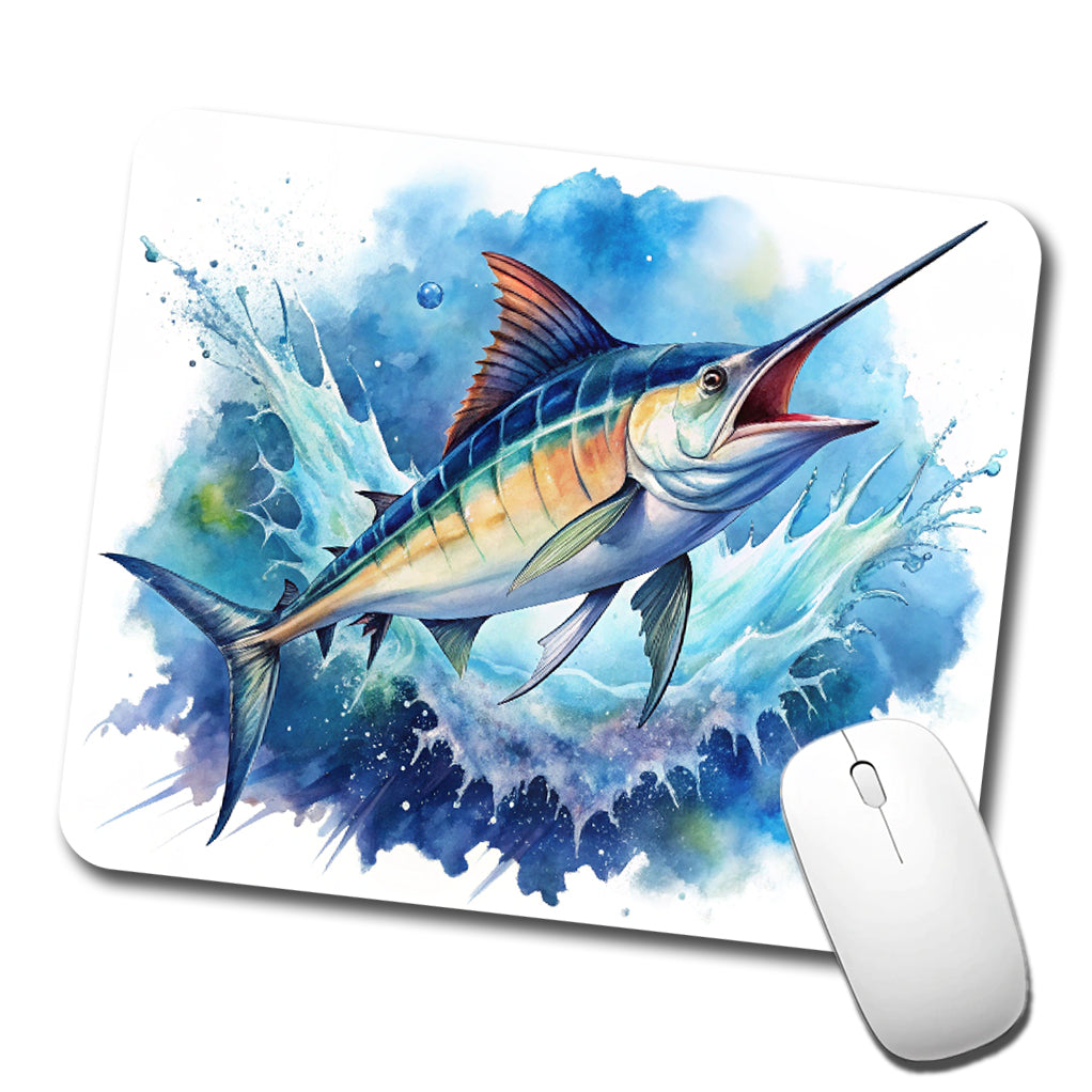Marlin Jumping In The Ocean Deep Sea Sport Fishing Watercolor Low Profile Mouse Pad Mat