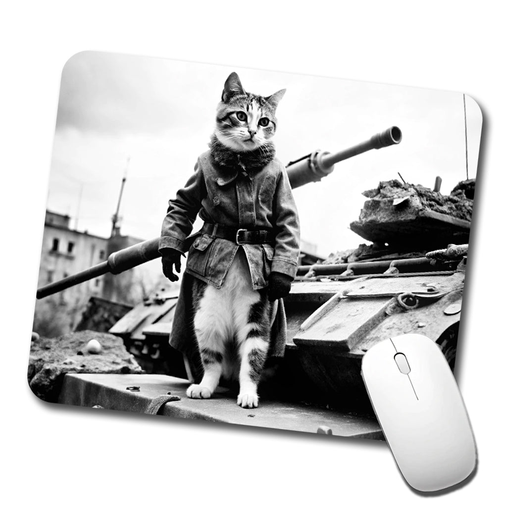 Military Resistance War Soldier Cat Retro Black And White Low Profile Mouse Pad Mat