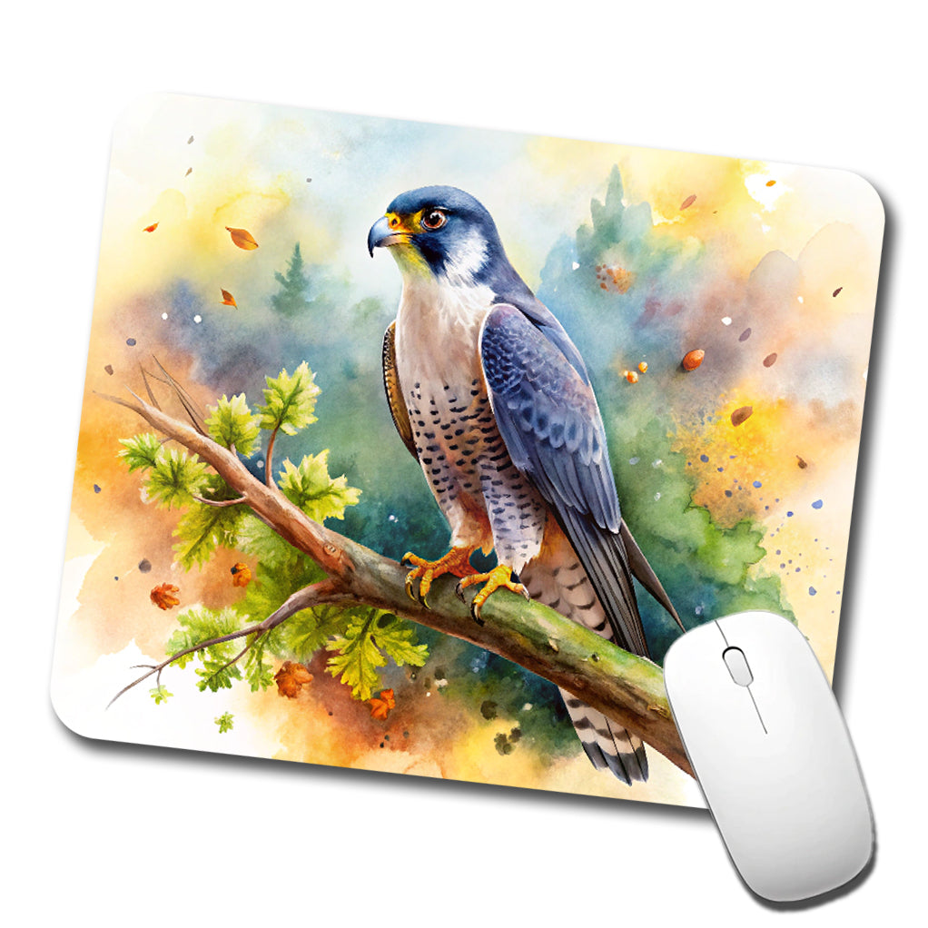 Peregrine Falcon Raptor Bird Of Prey In Tree Watercolor Low Profile Mouse Pad Mat