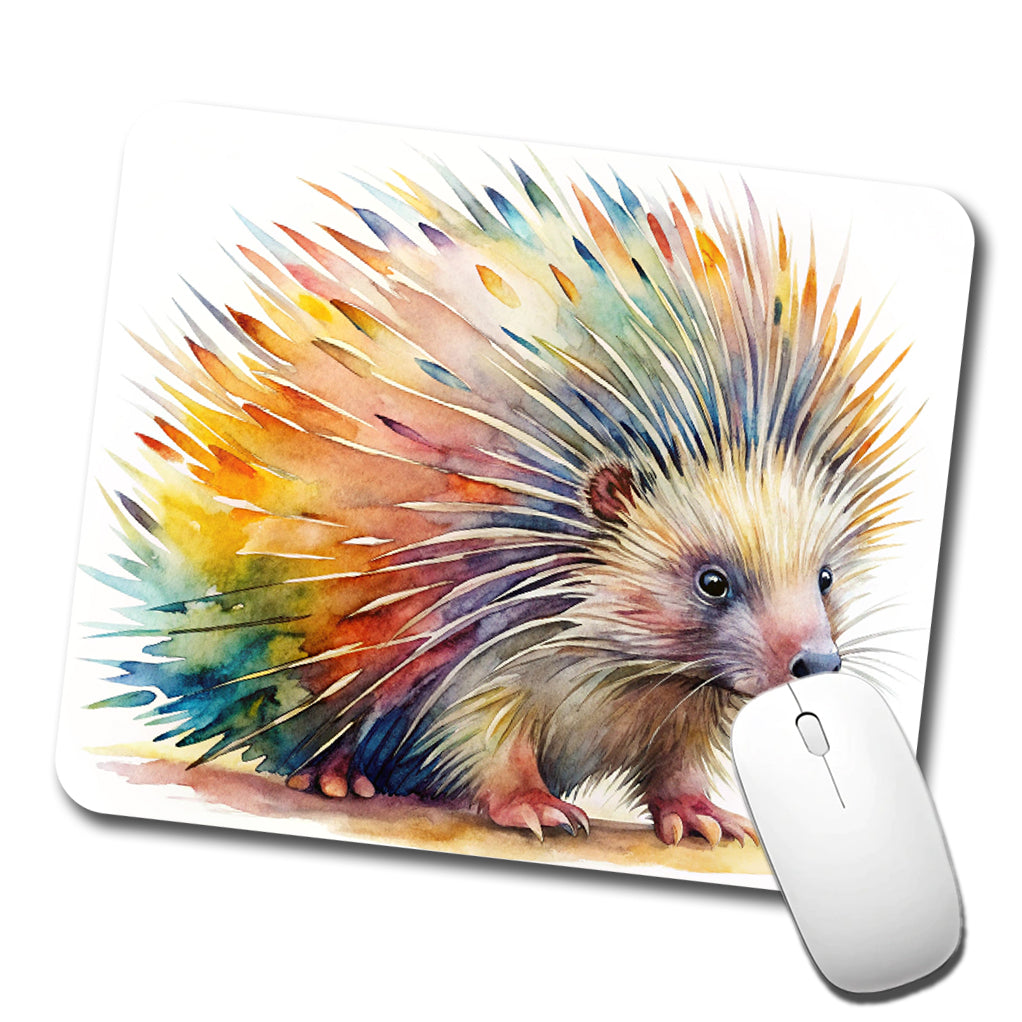 Porcupine Colorful Rainbow Watercolor Low Profile Mouse Pad Mat
