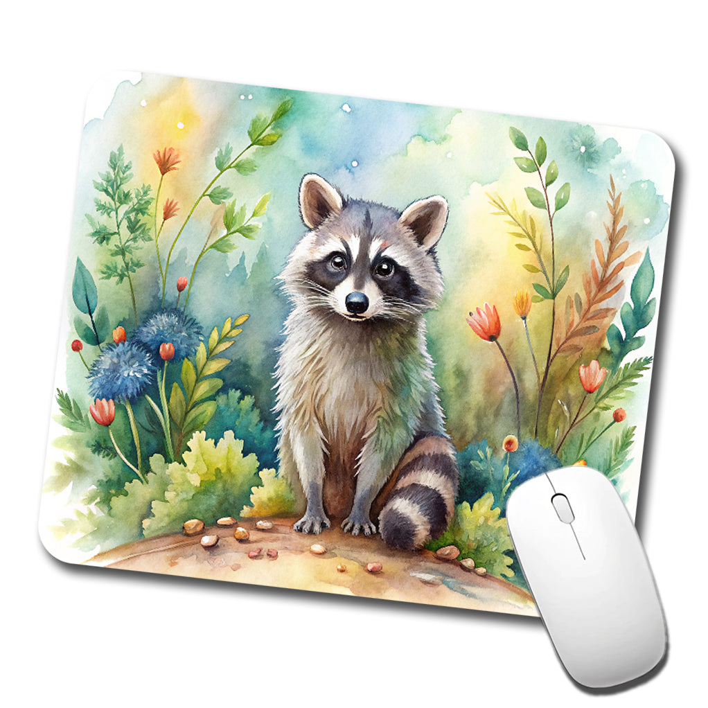 Raccoon In The Forest Watercolor Low Profile Mouse Pad Mat