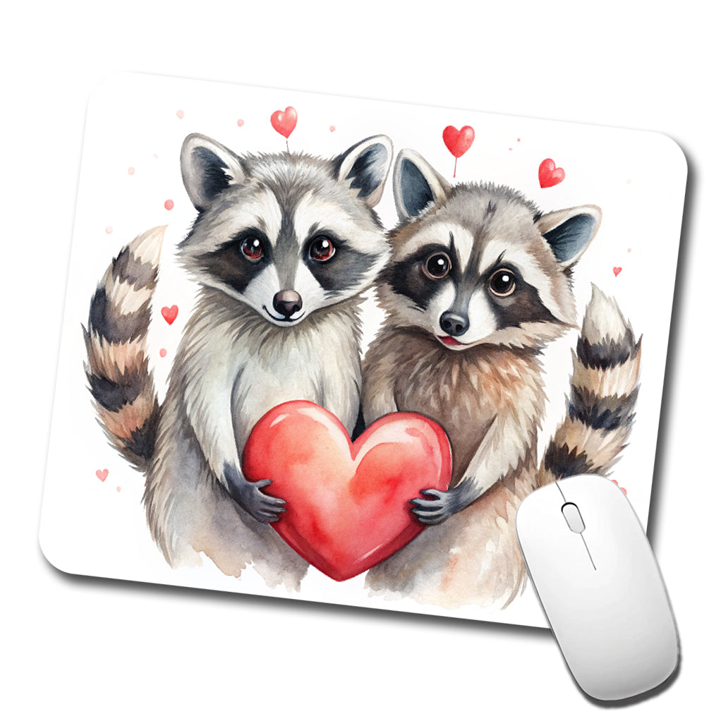 Raccoons In Love With Hearts Valentine's Day Low Profile Mouse Pad Mat
