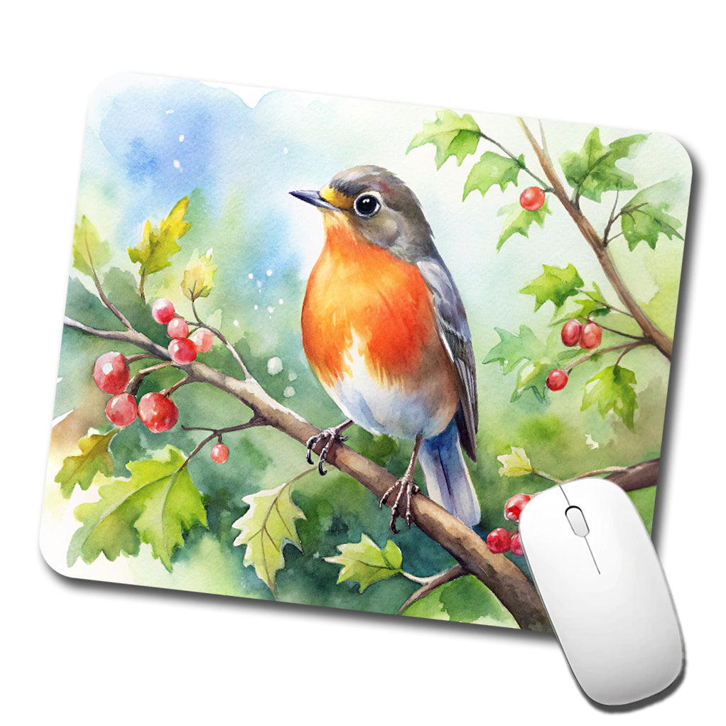 Robin In Tree Bird Watercolor Low Profile Mouse Pad Mat