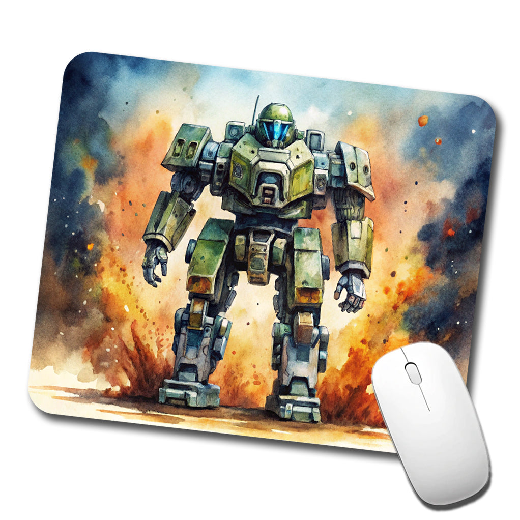 Sci-fi Giant Robot Warrior Mech Watercolor Low Profile Mouse Pad Mat