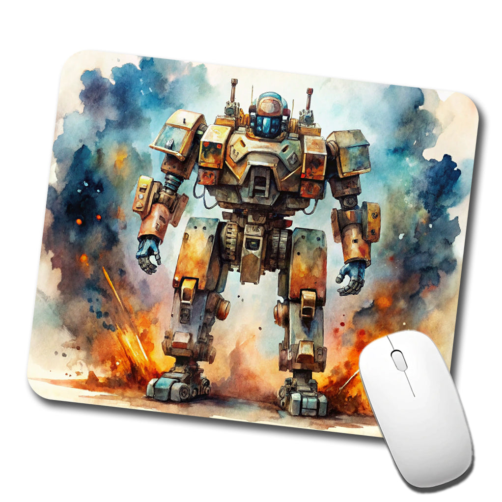 Sci-fi Steampunk Giant Robot Warrior Mech Watercolor Low Profile Mouse Pad Mat