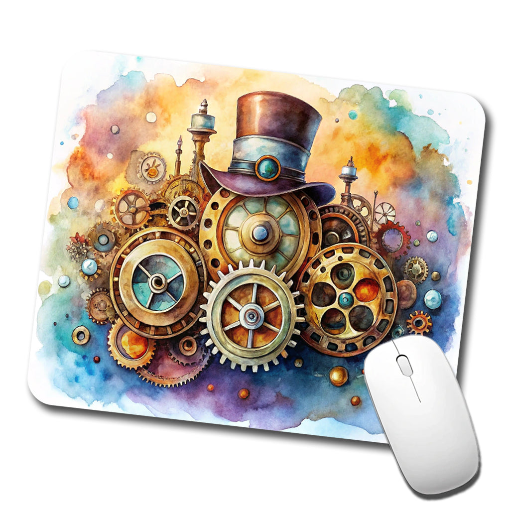 Sci-fi Steampunk Hat And Gears Watercolor Low Profile Mouse Pad Mat