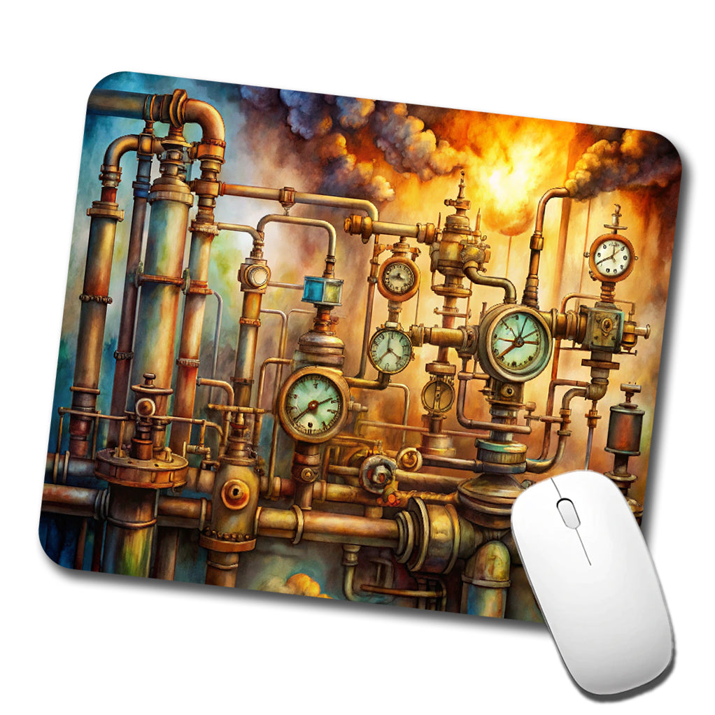 Sci-fi Steampunk Pipes Gauges Steam Fire Watercolor Low Profile Mouse Pad Mat
