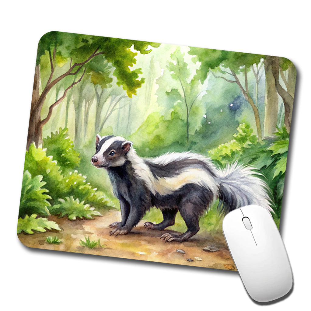 Skunk In The Forest Watercolor Low Profile Mouse Pad Mat