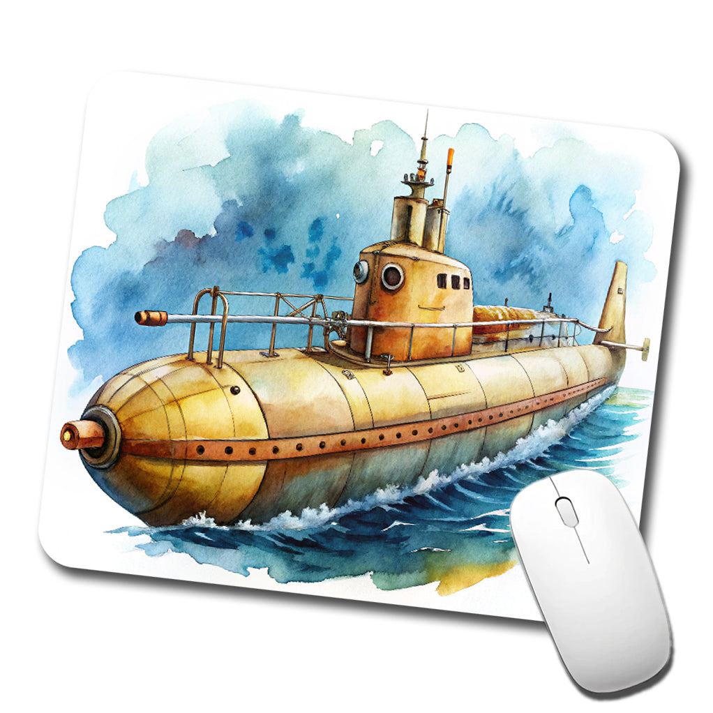 Steampunk Sci-fi Fantasy Retro Submarine Watercolor Low Profile Mouse Pad Mat