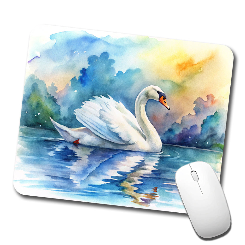 Swan Gliding Across Lake Watercolor Low Profile Mouse Pad Mat