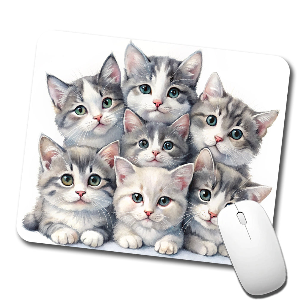 Sweet Gray And White Cats Low Profile Mouse Pad Mat
