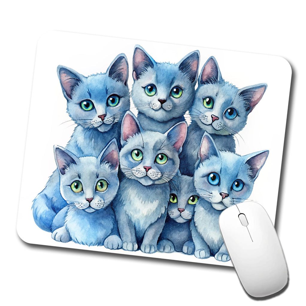 Sweet Russian Blue Cats Low Profile Mouse Pad Mat