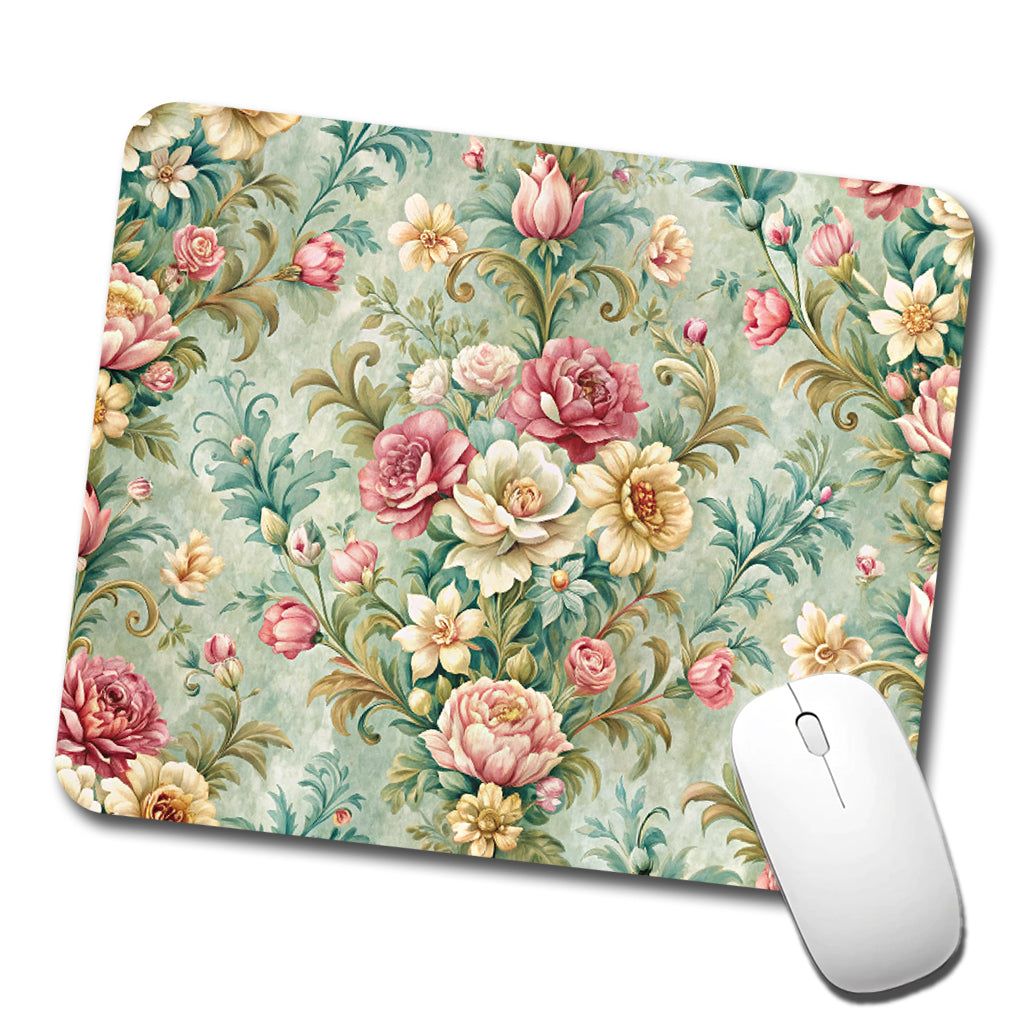 Victorian Flowers Floral Wallpaper Low Profile Mouse Pad Mat