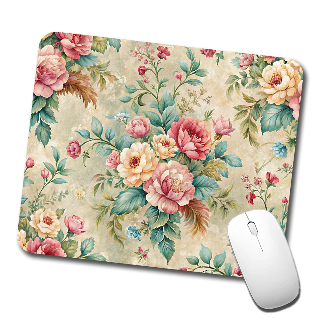 Victorian Flowers Wallpaper Low Profile Mouse Pad Mat