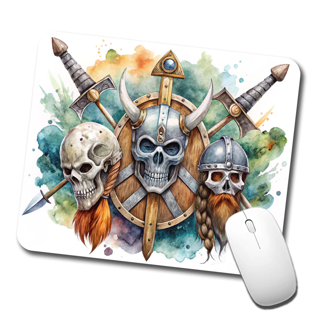Viking Symbols Shields Swords Skulls Watercolor Low Profile Mouse Pad Mat