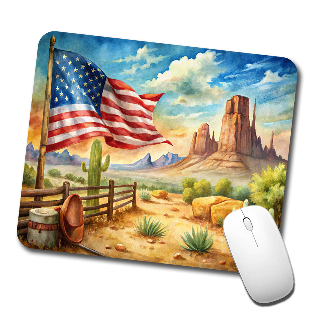 Western Americana American Flag Country Watercolor Low Profile Mouse Pad Mat