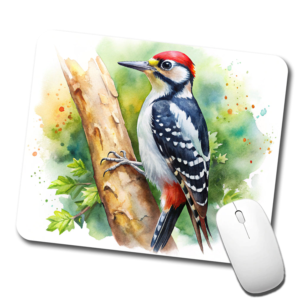 Woodpecker In Tree Bird Watercolor Low Profile Mouse Pad Mat
