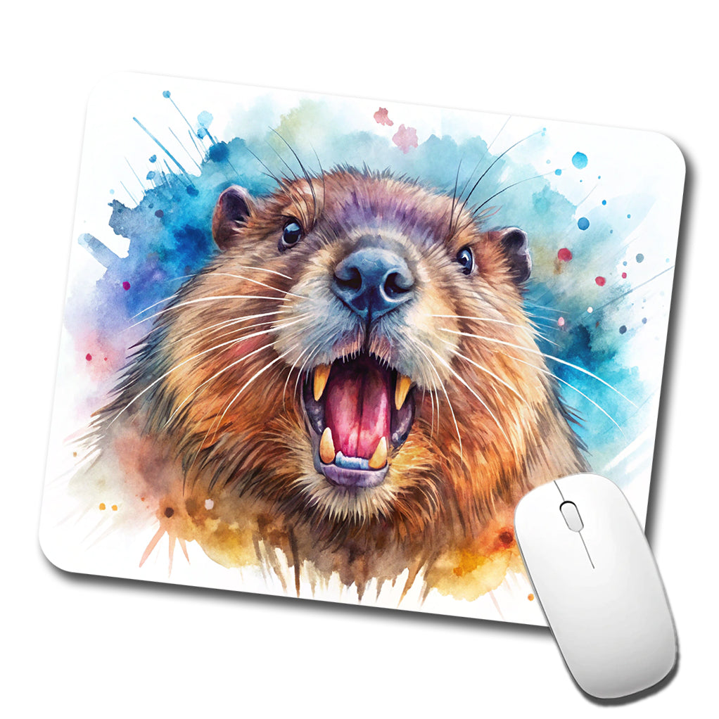 Angry Beaver Watercolor Low Profile Mouse Pad Mat
