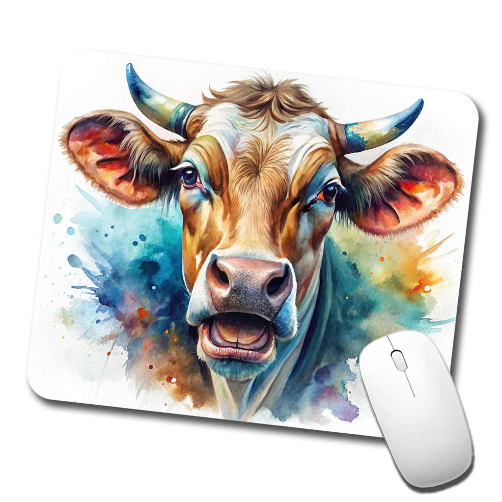 Angry Cow Watercolor Low Profile Mouse Pad Mat