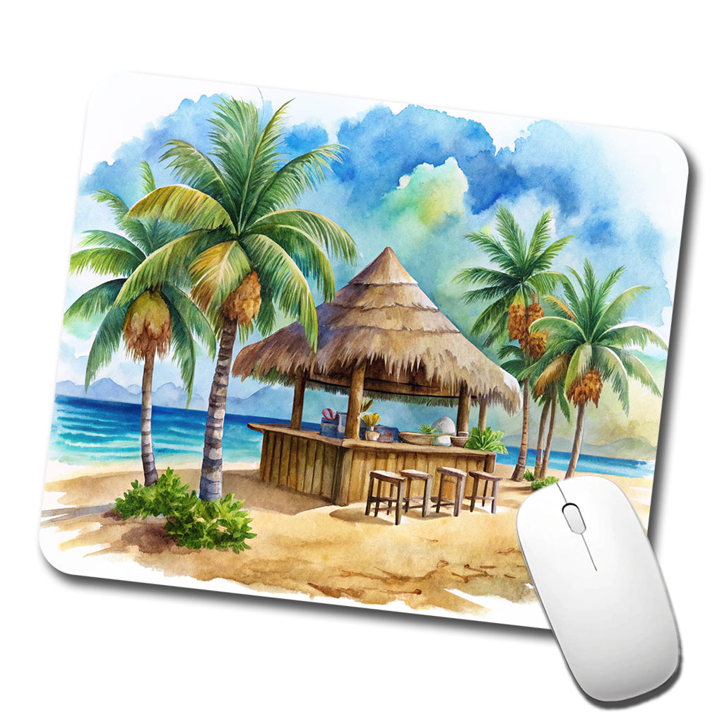 Beach Resort Tropical Scene With Tiki Bar Low Profile Mouse Pad Mat