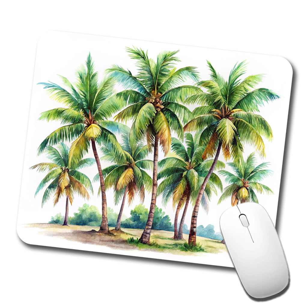 Coconut Trees Tropical Beach Watercolor Low Profile Mouse Pad Mat