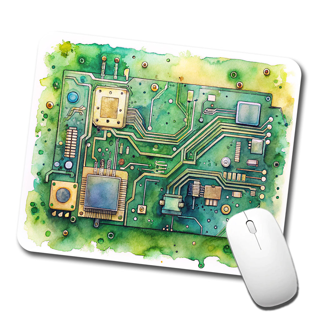 Detailed Circuit Board Watercolor Low Profile Mouse Pad Mat