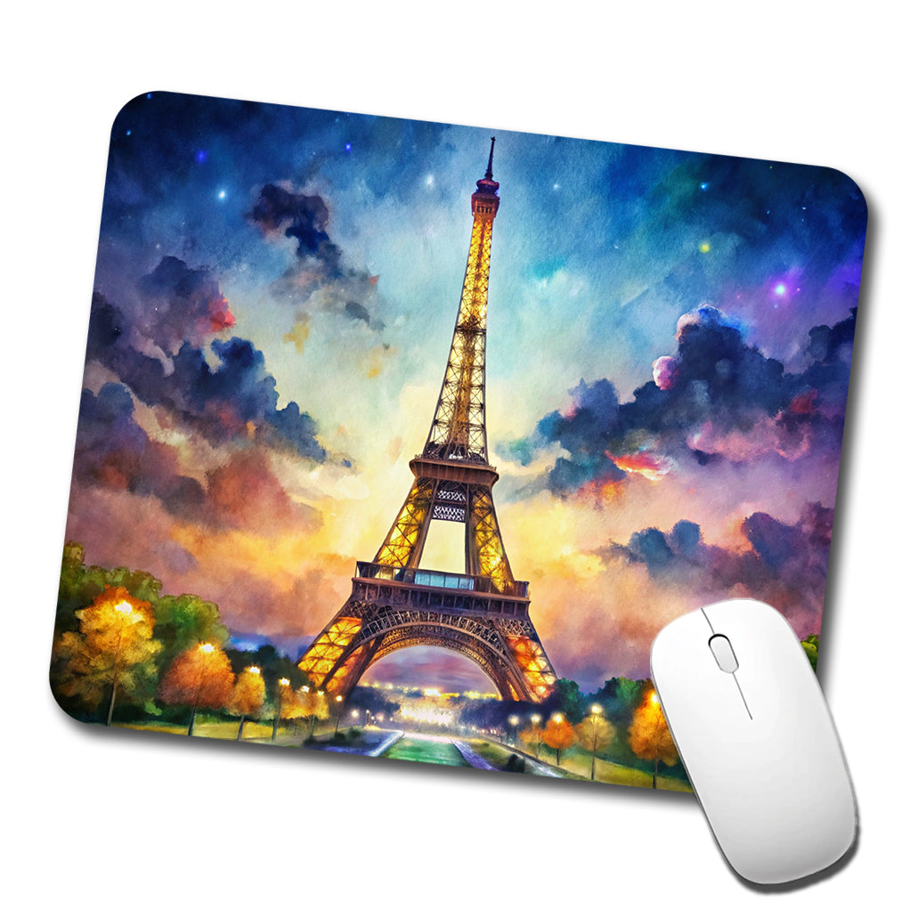 Eiffel Tower At Night Watercolor Low Profile Mouse Pad Mat