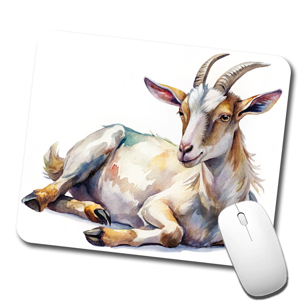 Fainting Goat Lying On Its Side Watercolor Low Profile Mouse Pad Mat