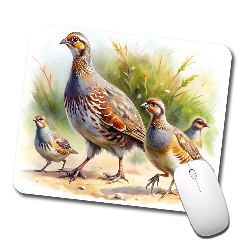 Family Of Partridges Running Watercolor Low Profile Mouse Pad Mat