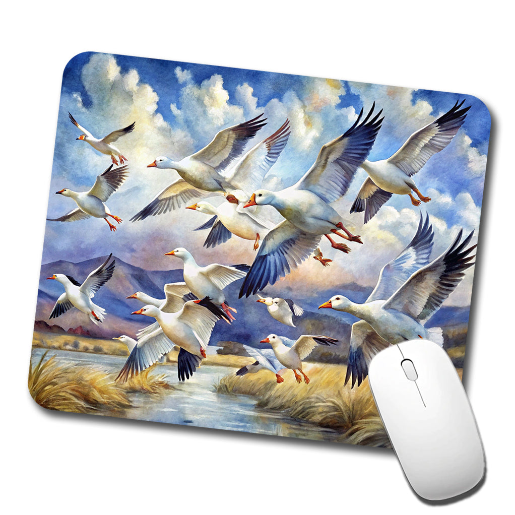 Flock Of Snow Geese In Flight Watercolor Low Profile Mouse Pad Mat