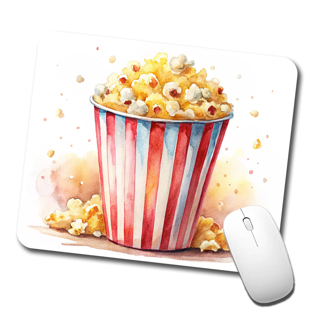 Movie Theater Popcorn Bucket Watercolor Low Profile Mouse Pad Mat