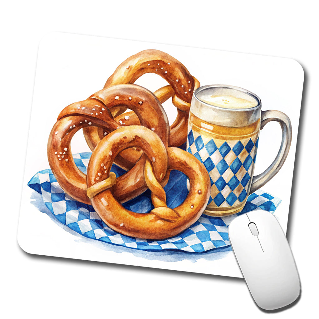 Oktoberfest German Pretzels Watercolor Low Profile Mouse Pad Mat