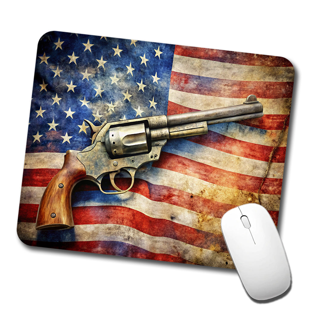 Patriotic Western Revolver With American Flag 2nd Amendment Watercolor Low Profile Mouse Pad Mat