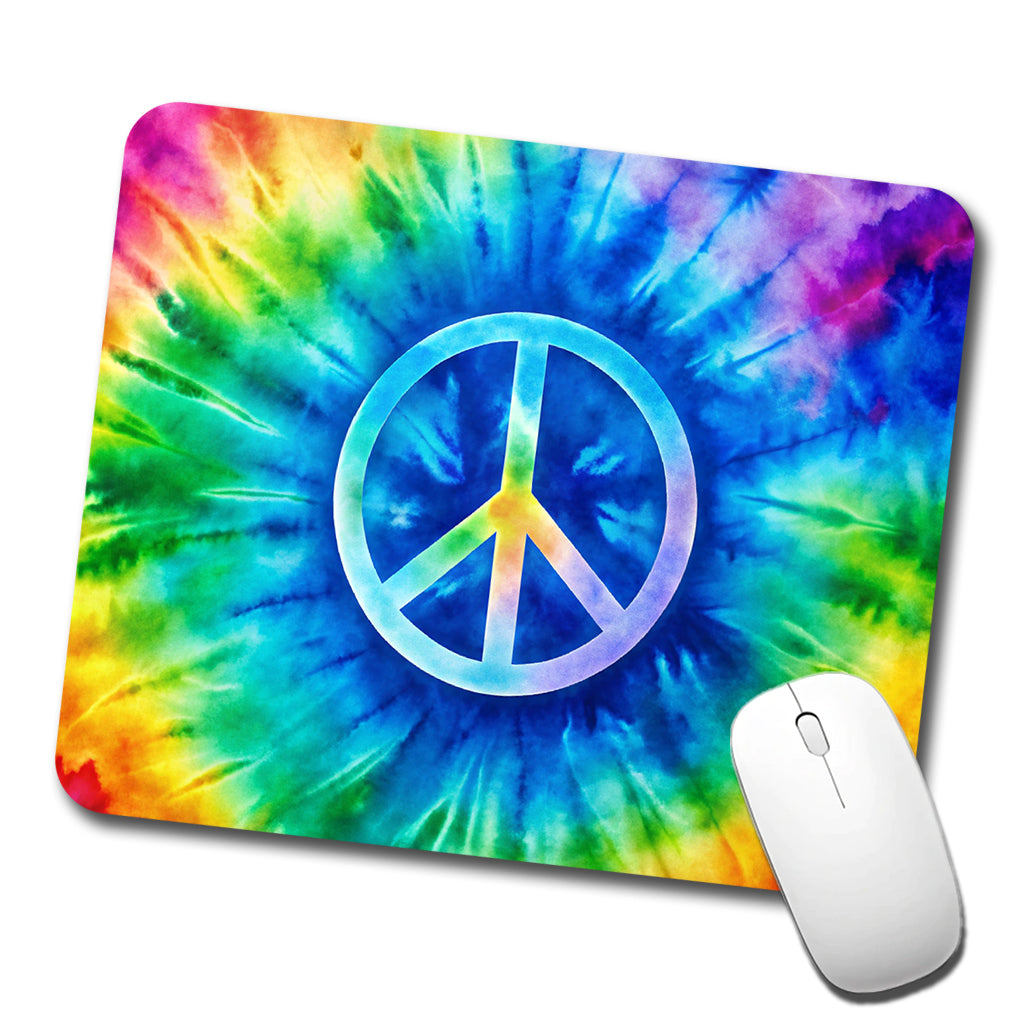 Peace Symbol Rainbow Hippie Tie Dye Background Low Profile Mouse Pad Mat