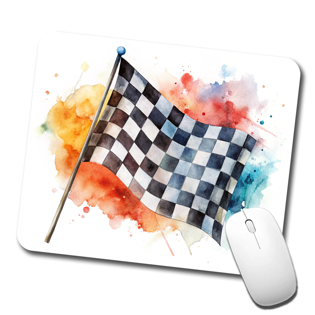 Racing Checkered Flag Watercolor Low Profile Mouse Pad Mat