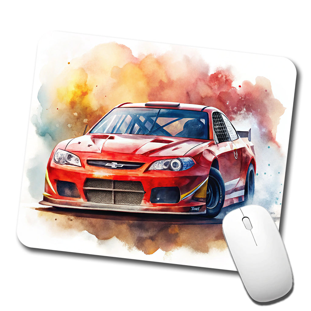 Red Stock Racing Car Watercolor Low Profile Mouse Pad Mat