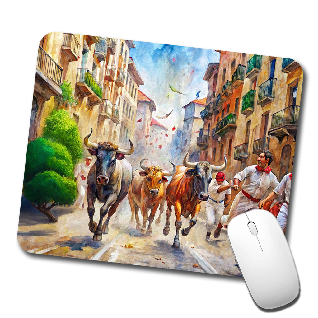Running of the Bulls in Spain Low Profile Mouse Pad Mat