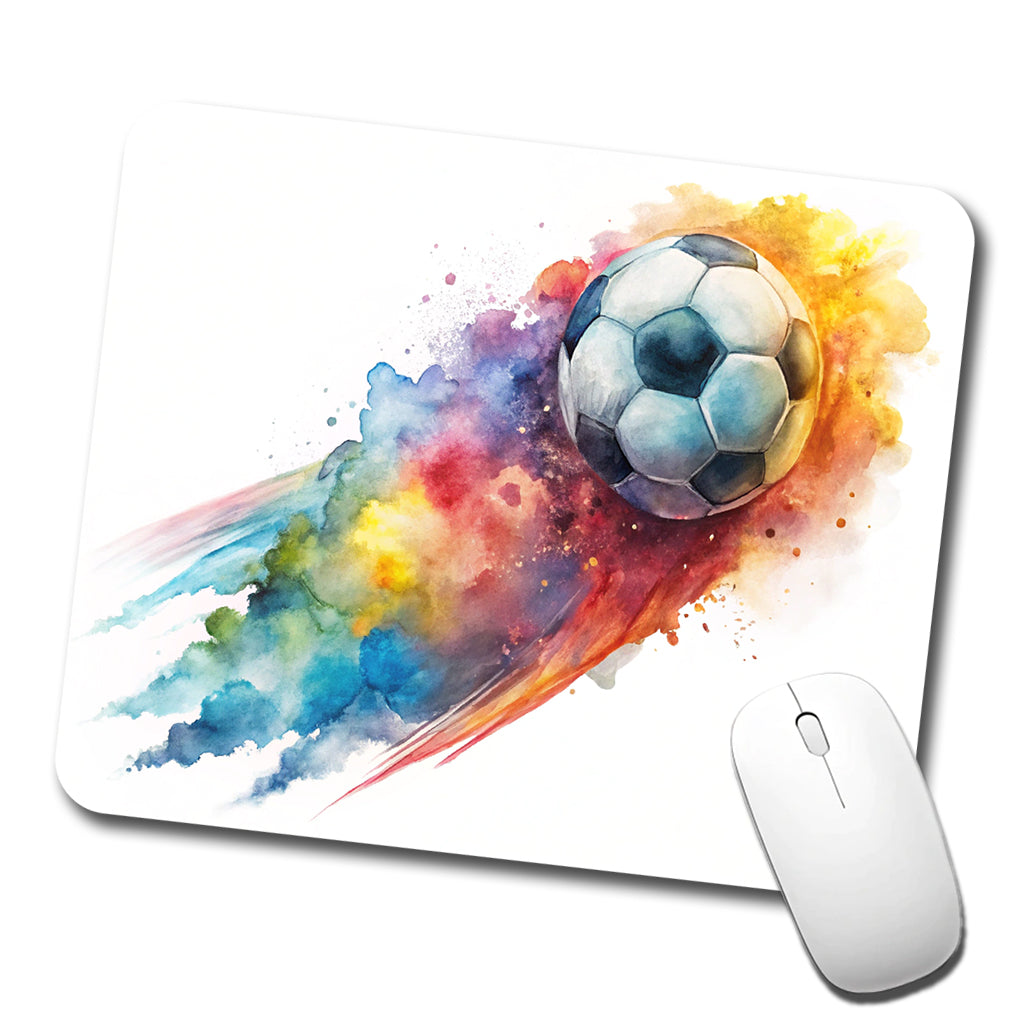 Soccer Ball Rocketing Through The Air Watercolor Low Profile Mouse Pad Mat