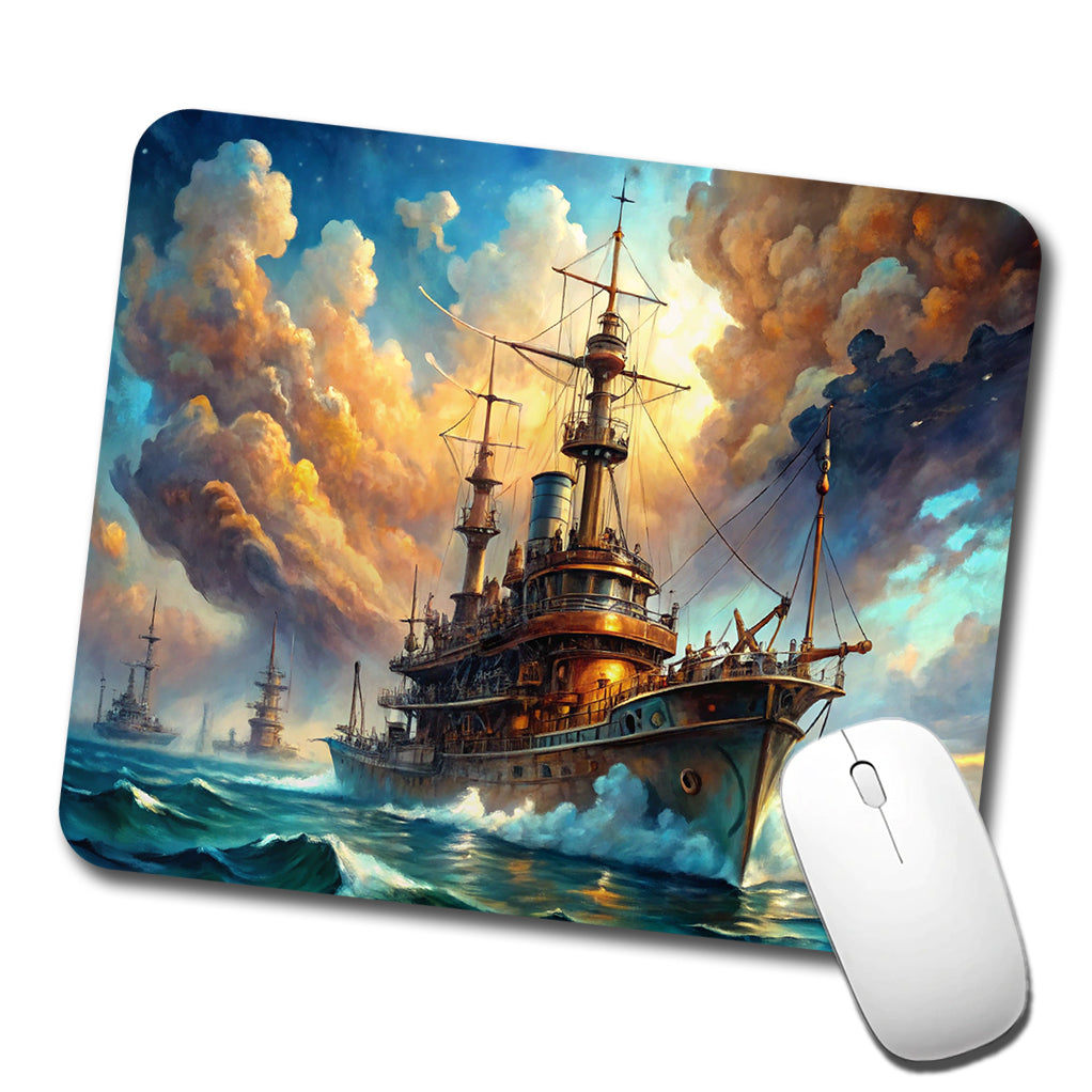 Steampunk Iron Warship Fantasy Sci-fi Watercolor Low Profile Mouse Pad Mat