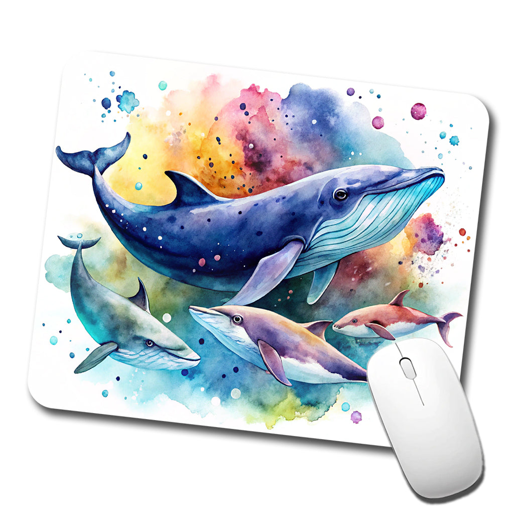 Whales Family Colorful Watercolor Low Profile Mouse Pad Mat