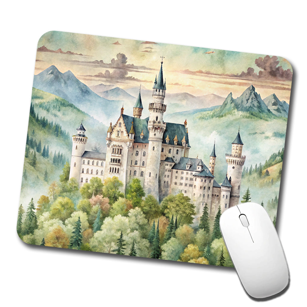 German Castle Watercolor Beautiful Neuschwanstein Low Profile Mouse Pad Mat