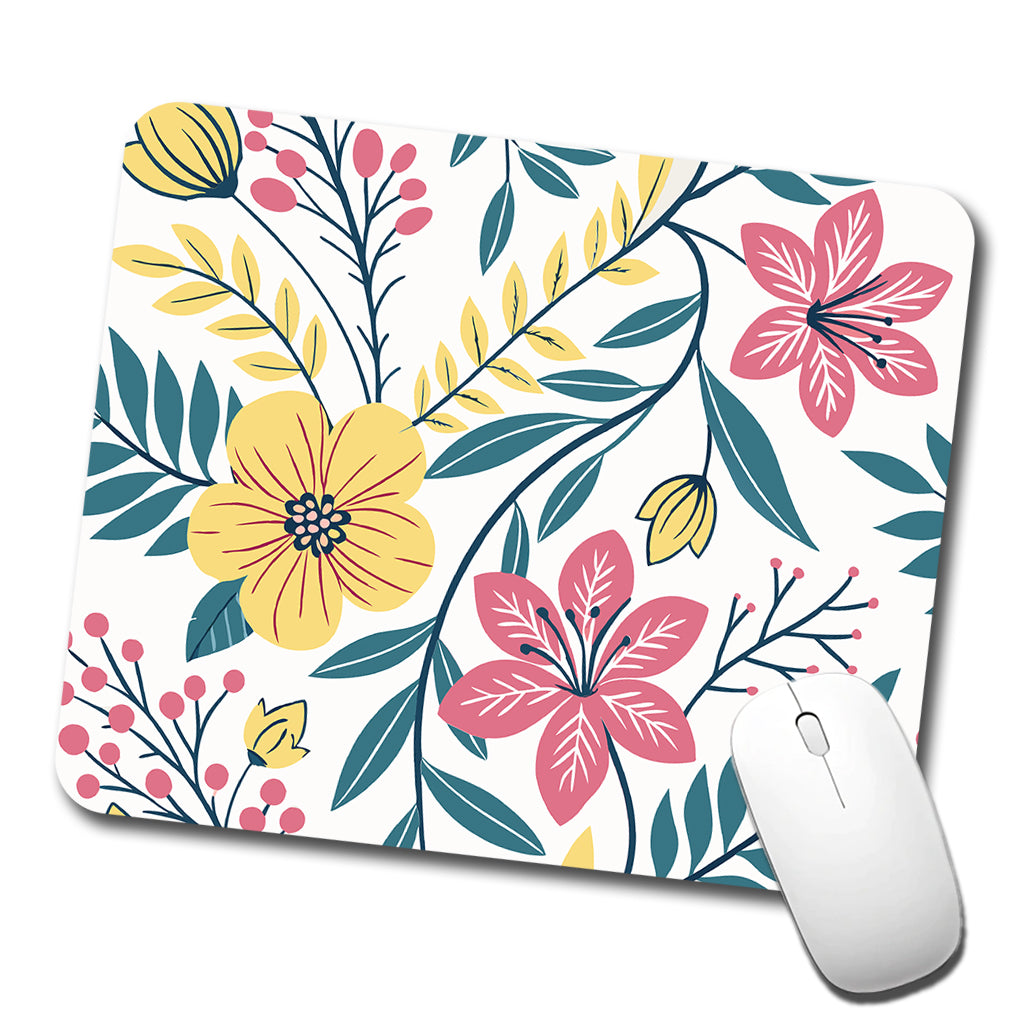 Pretty Flowers Floral Motif Colorful Low Profile Mouse Pad Mat