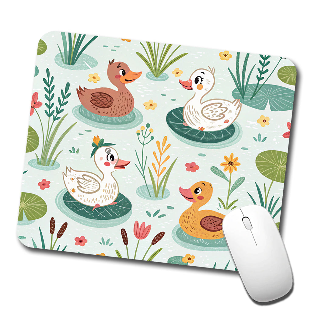 Cute Ducks In Pond Low Profile Mouse Pad Mat