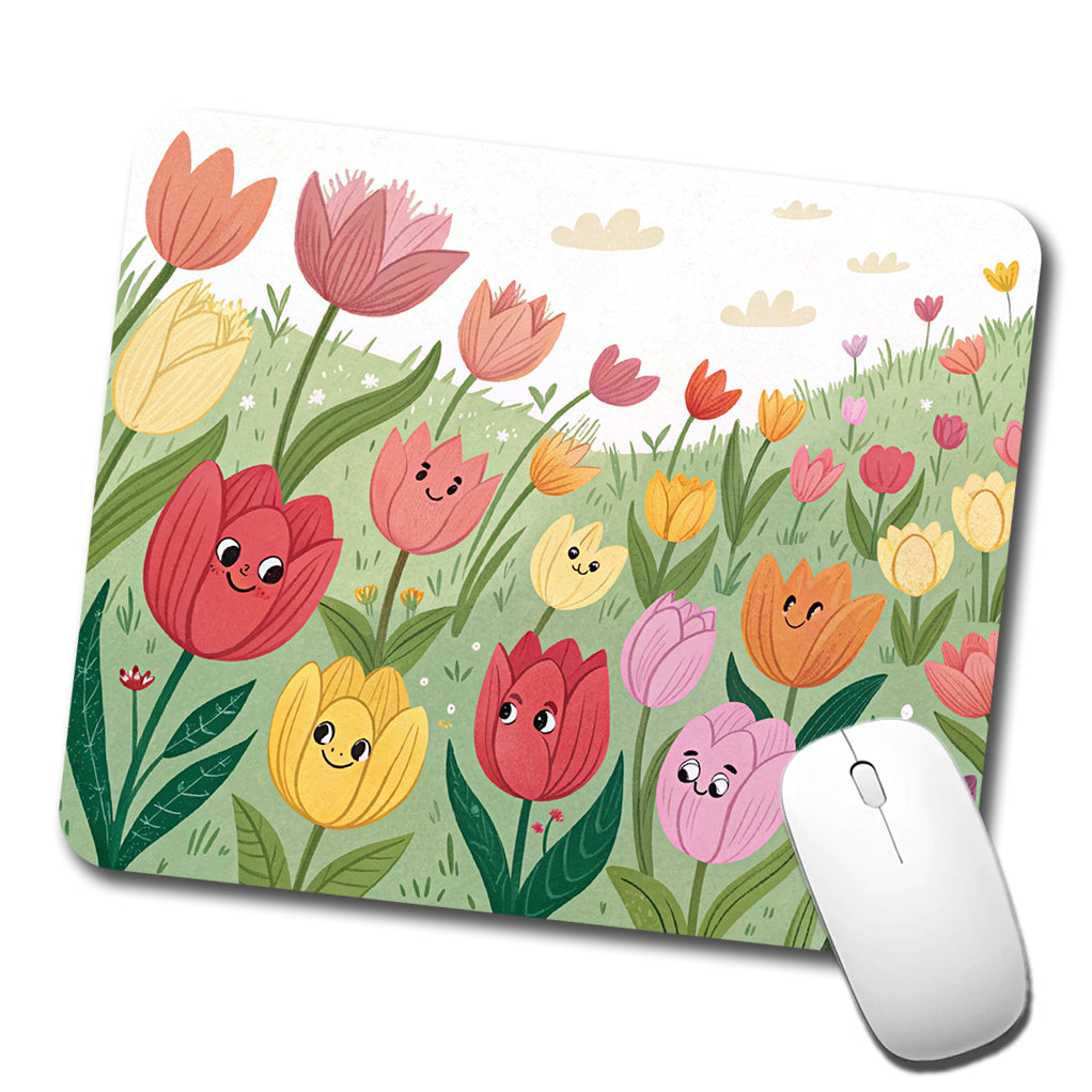 Field Of Tulips Flowers Low Profile Mouse Pad Mat